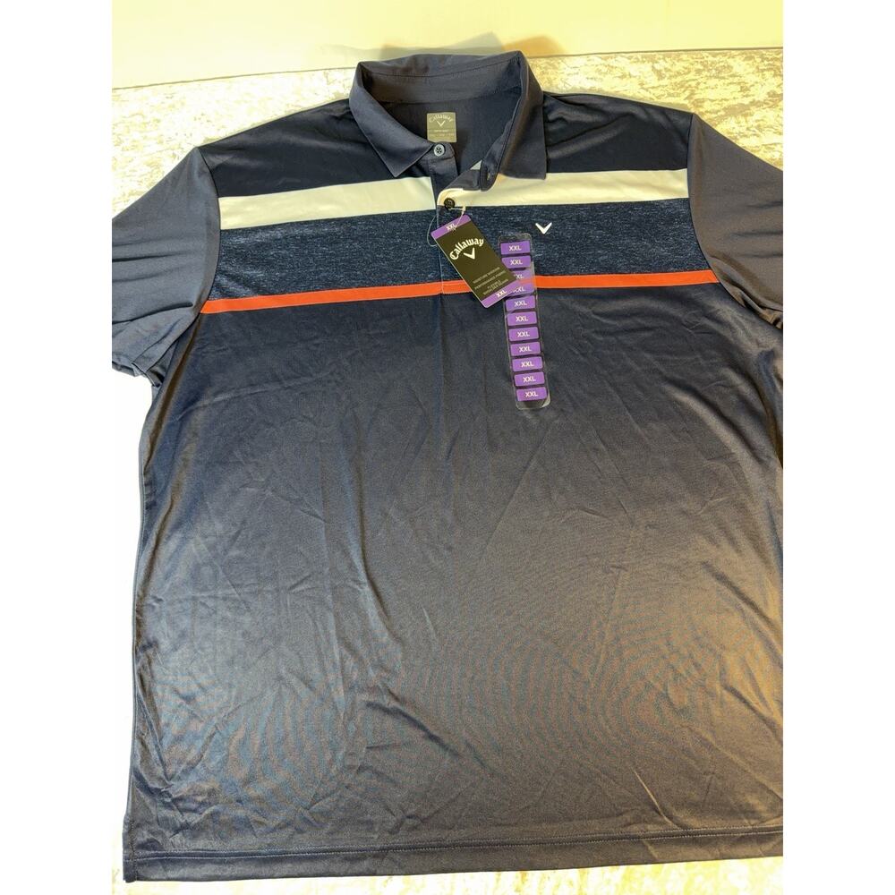 Callaway Golf Polo Shirt XXL NWT Navy Striped Performance Moisture Wicking - Picture 2 of 9